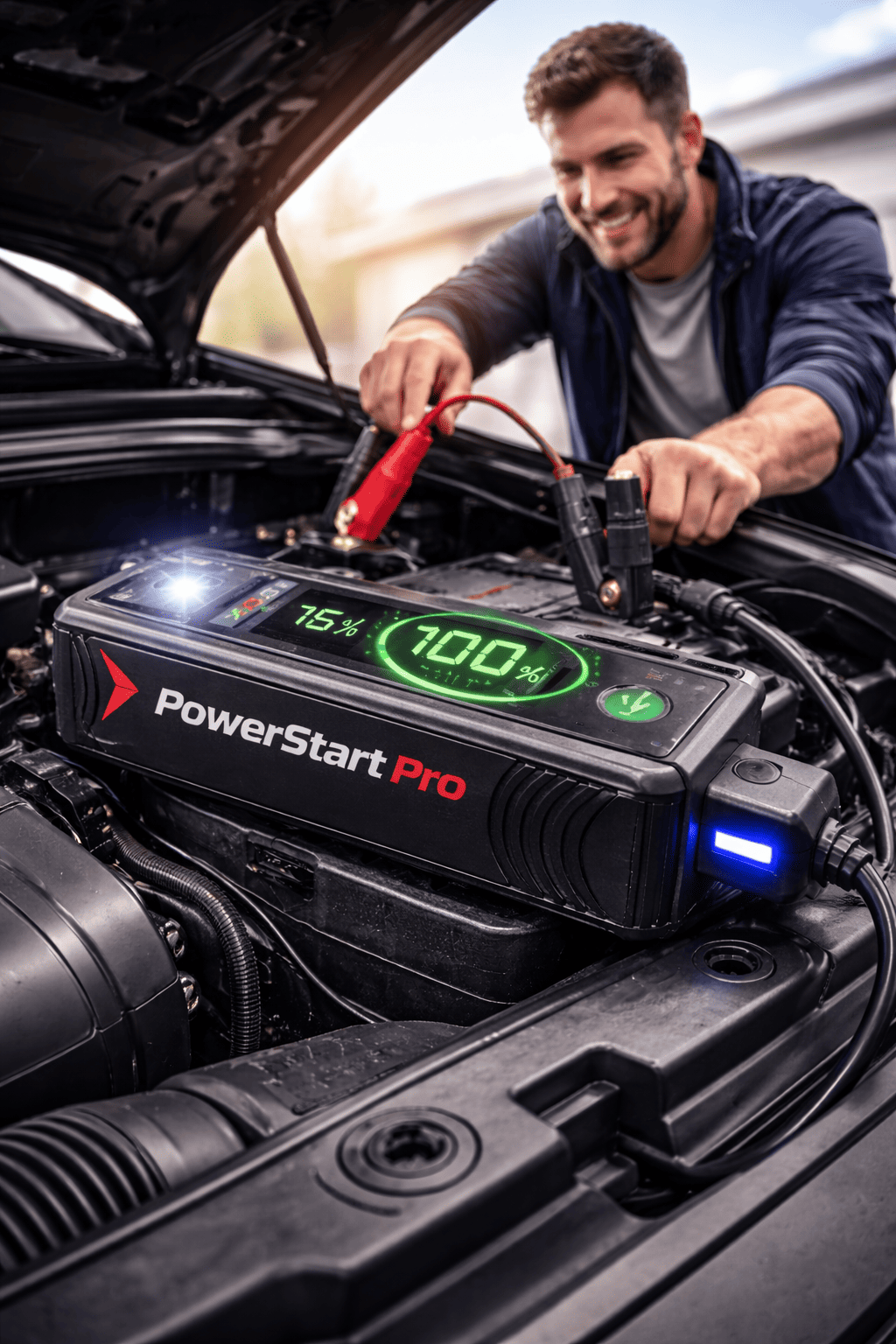 PowerStart Pro™ | Arrancador de Batería Portátil + Pinzas de Arranque Profesionales